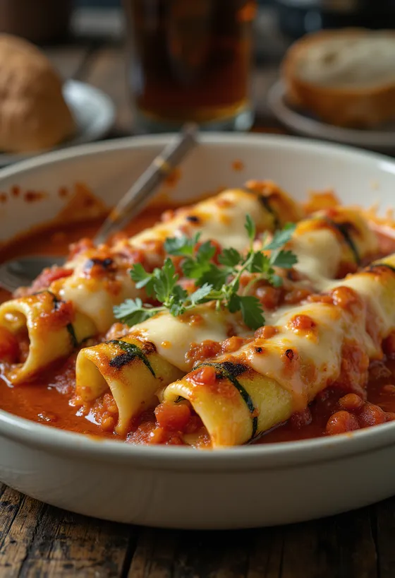 Smoked cheese and zucchini cannelloni served