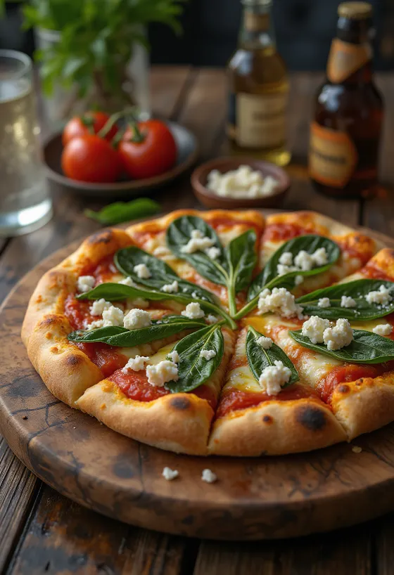 Pizza ai Caprini with goat cheese and spinach