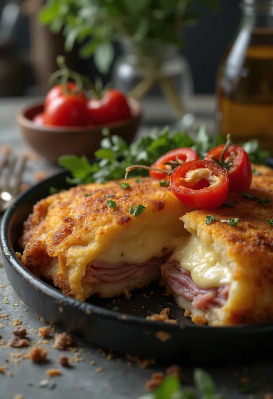 Cachopo served with fries and lemon