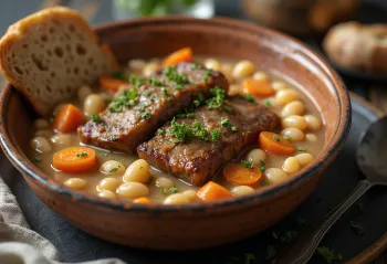 Hearty Hungarian bean soup with smoked ribs