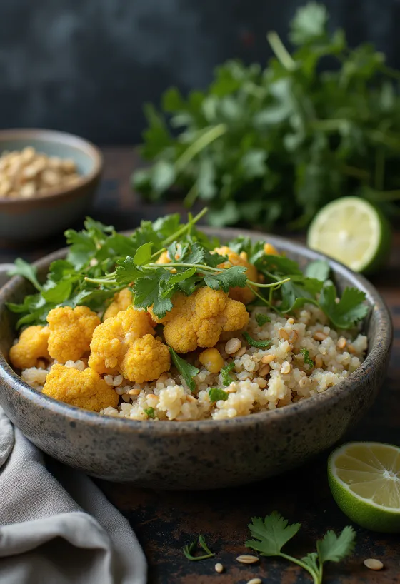 Cauliflower quinoa Buddha bowl with lime