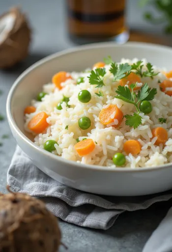 Coconut Milk Pulao served in a bowl
