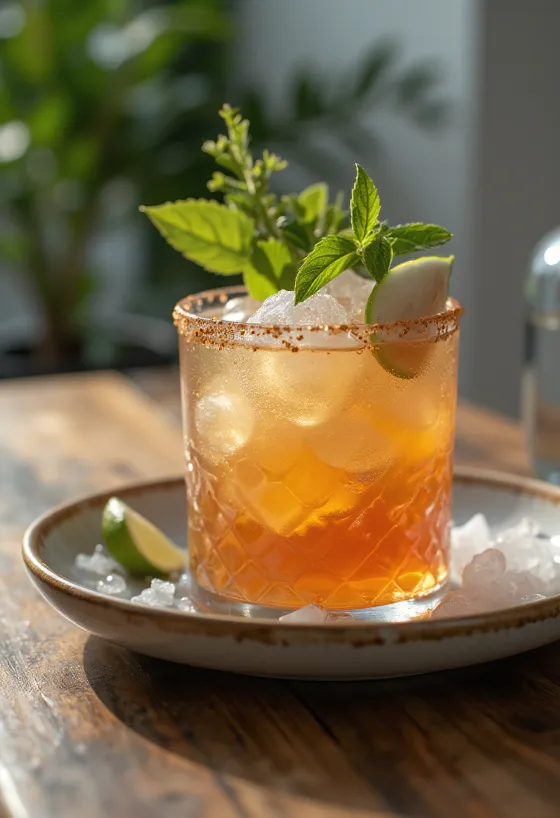 Mai Tai cocktail with mint sprig and lime shell garnish