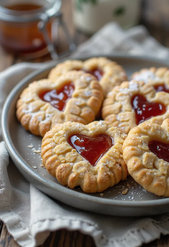 Honey Oatmeal Linzer Cookies served