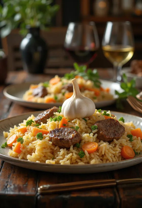 Uzbek Lamb Plov served on a platter