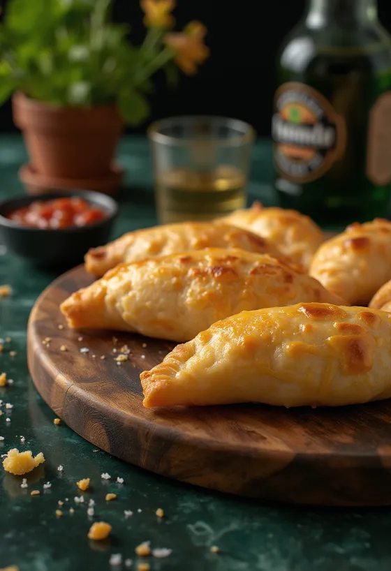 Chilean cheese empanada, with delicious cheese filling, in golden brown pastry