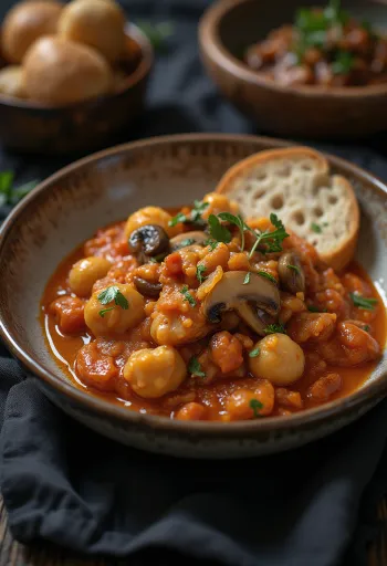 Mushroom Paprikash served with vegan dumplings