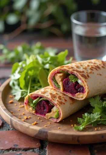 Beet and Leek Wrap with Peanut Butter