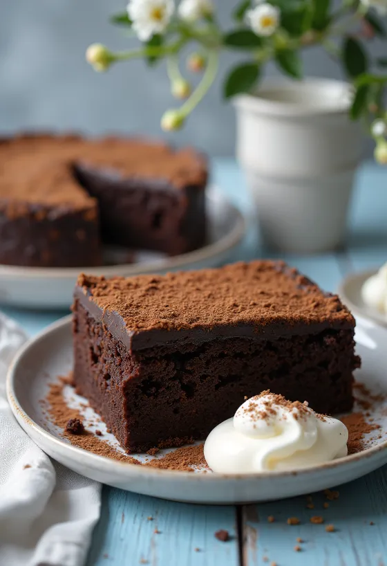 Moist chocolate espresso cake decorated with chocolate shavings