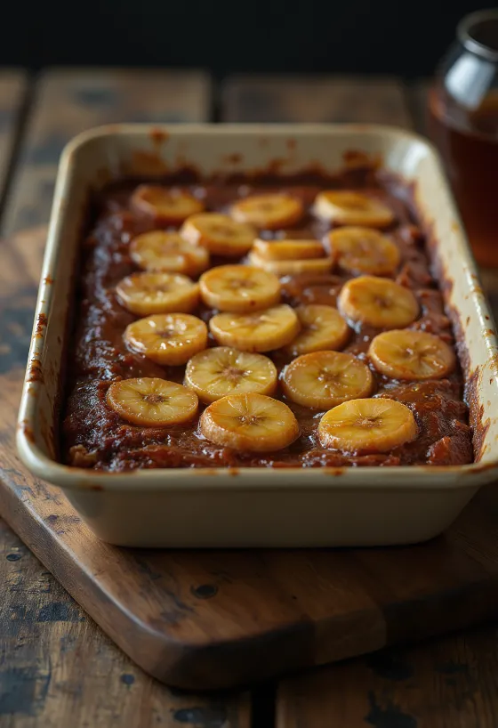 Slices of golden brown Vietnamese banana cake Bánh Chuối Nướng
