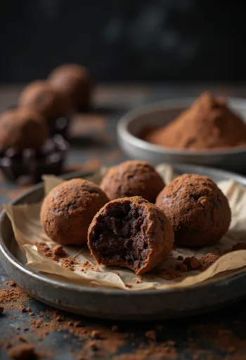 Chocolate truffle balls served on a plate