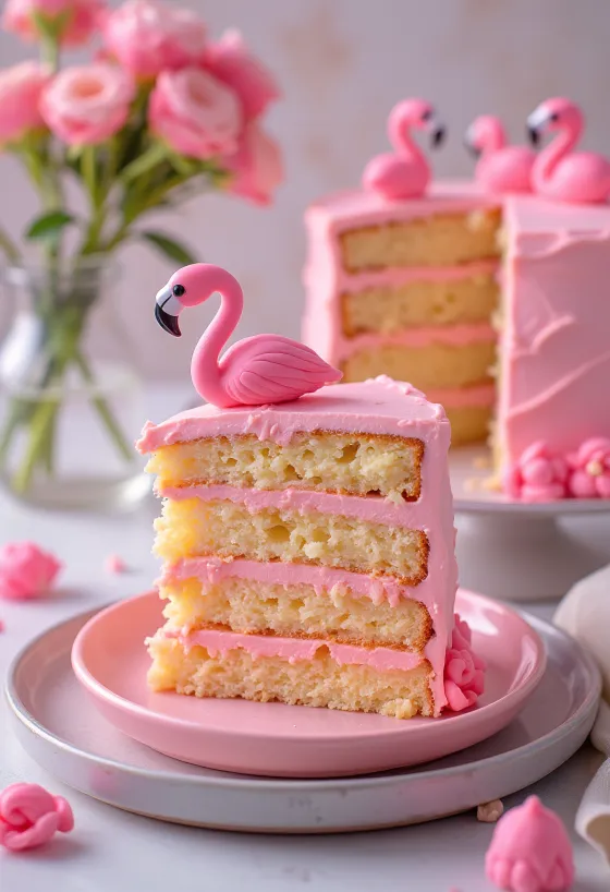 Pink flamingo cake with gold accents