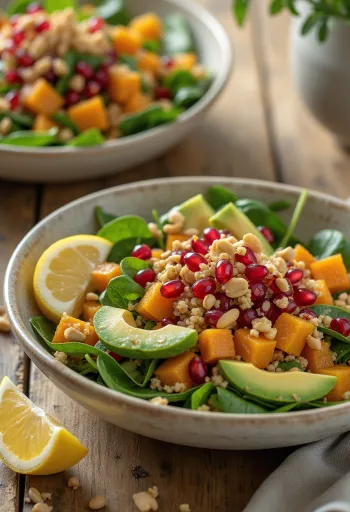 Roasted Butternut Squash and Peanut Buddha Bowl served