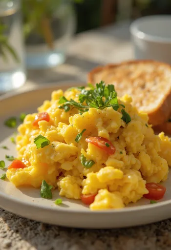 Vegan tofu scramble with turmeric and fresh vegetables