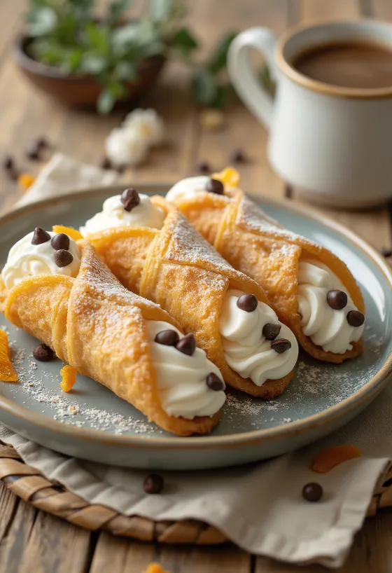 Classic Sicilian Cannoli dusted with powdered sugar