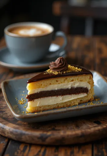 French opera cake with chocolate ganache layers