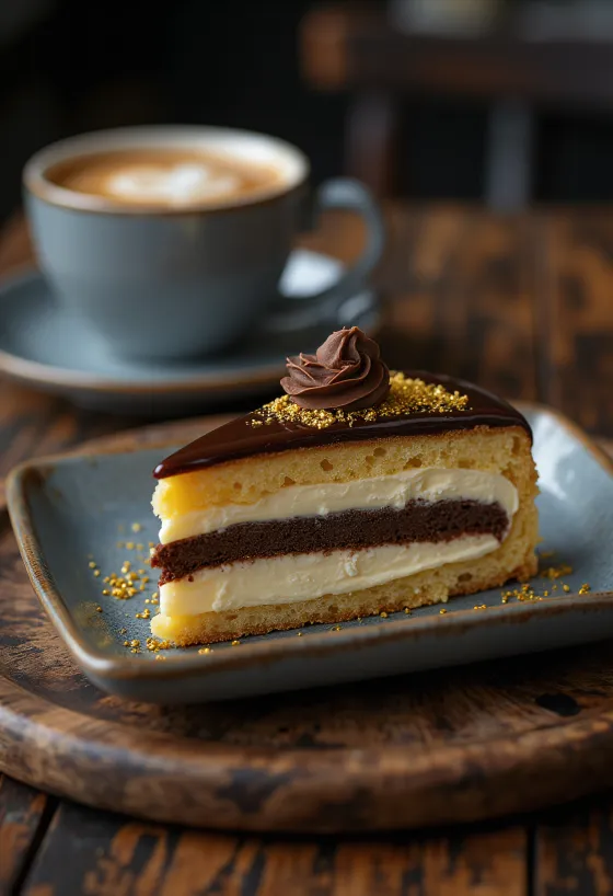 French opera cake with chocolate ganache layers