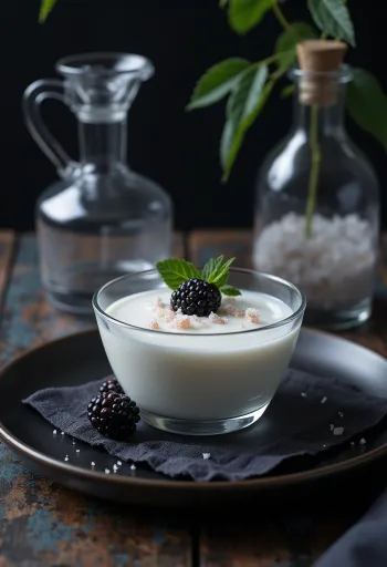 Smoked salt panna cotta served with berries