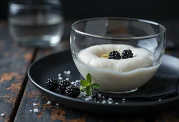 Smoked salt panna cotta served with berries