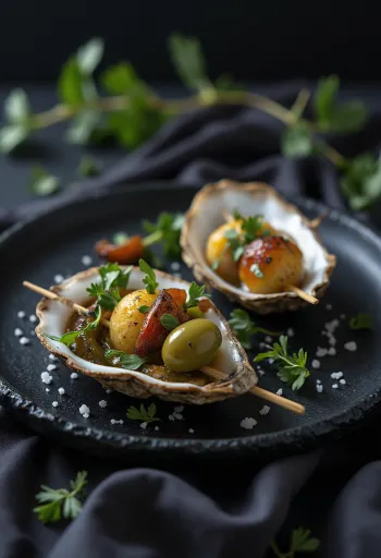 Gilda with smoked oysters, spiced peppers and fresh cilantro