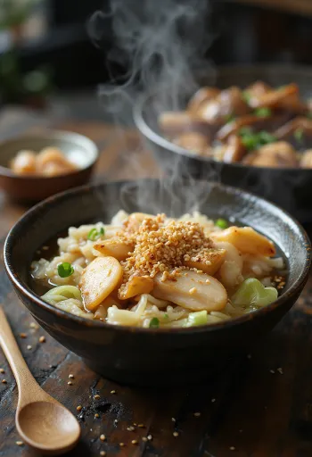 Kiritanpo nabe with Chinese cabbage, chicken, and rice cake