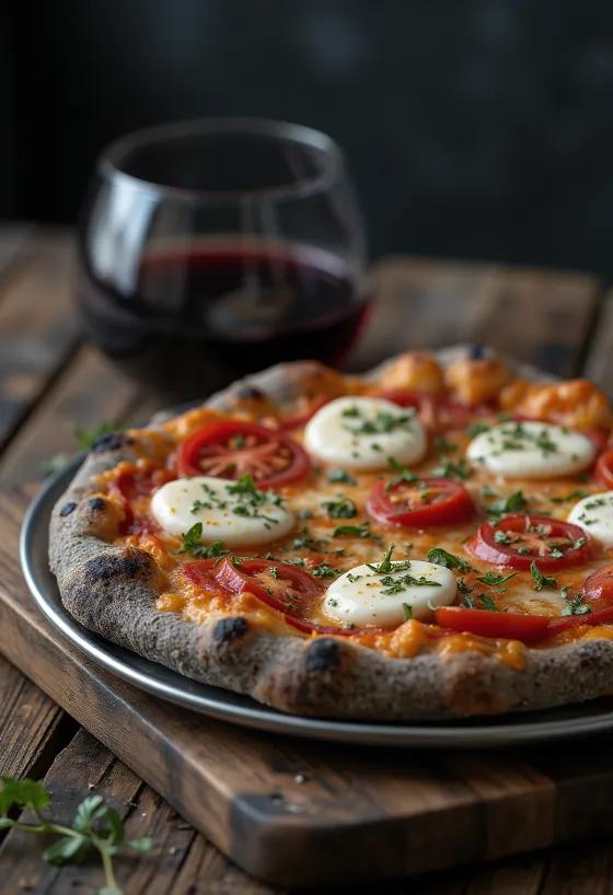 Pizza di Grano Arso with burnt wheat flour and Italian cheeses