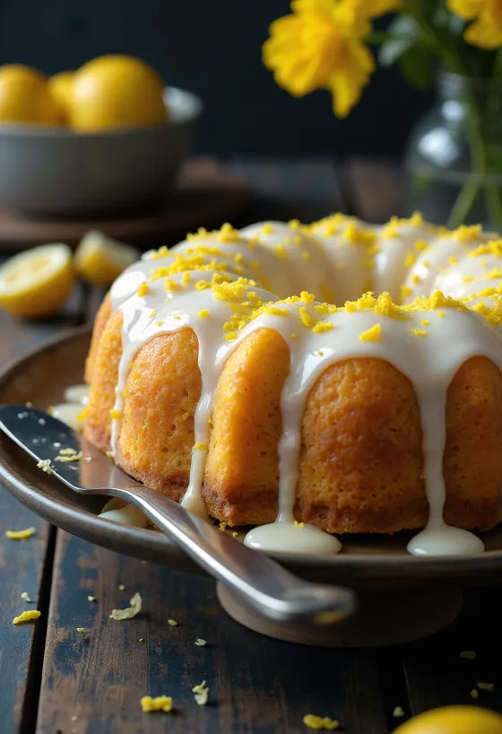 Honey lemon cake topped with fresh lemon glaze