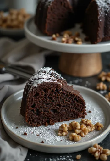 Chocolate walnut cake slice