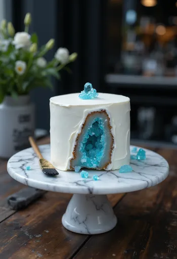 Geode cake with blue crystal candy