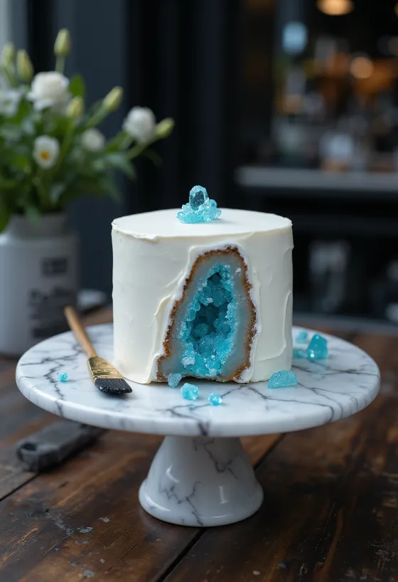 Geode cake with blue crystal candy