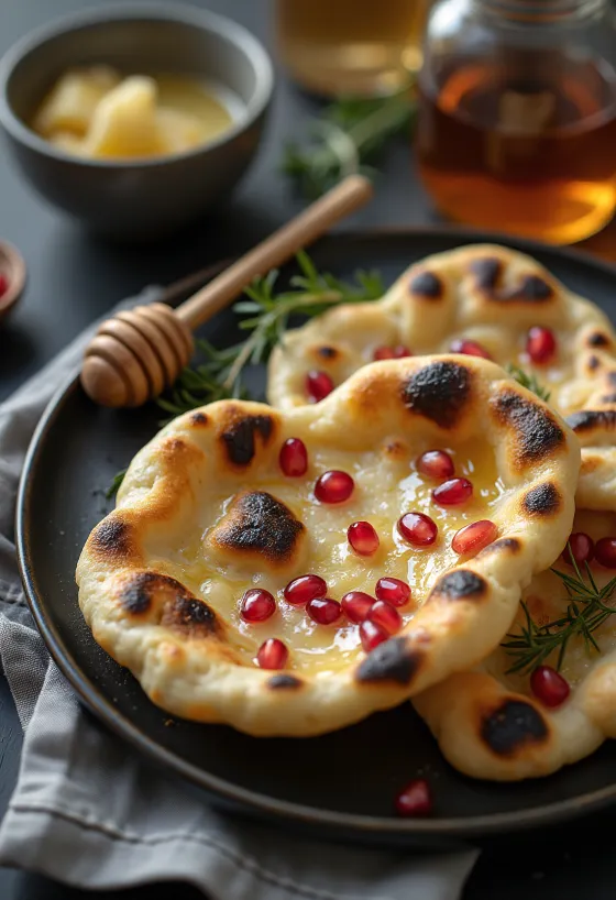 Pomegranate naan bread served