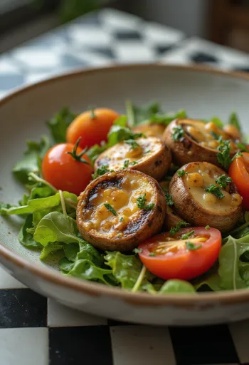 Grilled mushroom salad with fresh greens