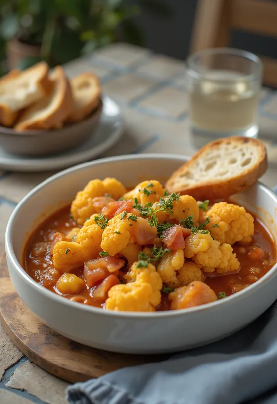 Spicy cauliflower stew in rich paprika sauce
