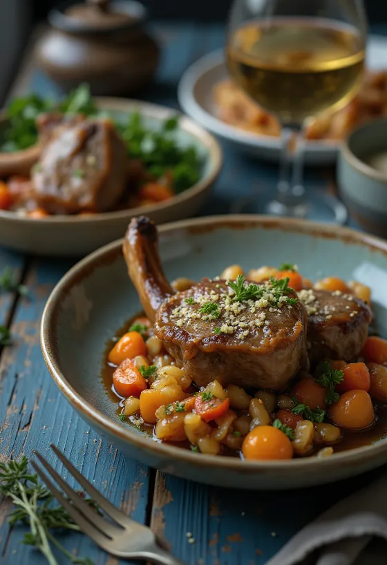 Braised veal shanks topped with fresh gremolata