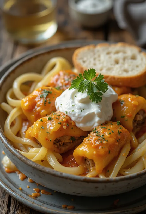 Stuffed cabbage rolls filled with spiced pork and rice, served in tomato sauce