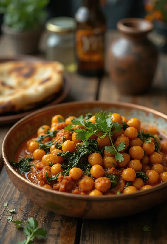Chickpea and Spinach Curry served with fresh cilantro