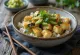 Chirashi bowl with tofu, avocado, cucumber, and nori