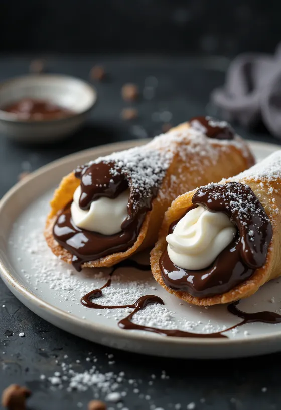 Chocolate dipped cannoli served