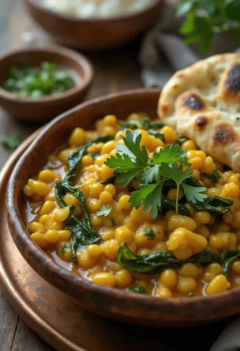 Dal Palak spinach lentils served with cilantro
