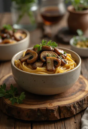Creamy balsamic mushroom sauce served with pasta