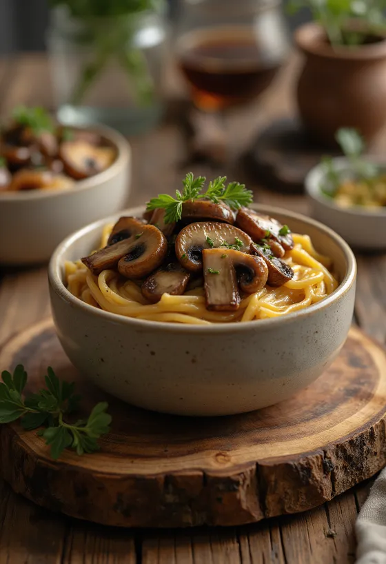 Creamy balsamic mushroom sauce served with pasta
