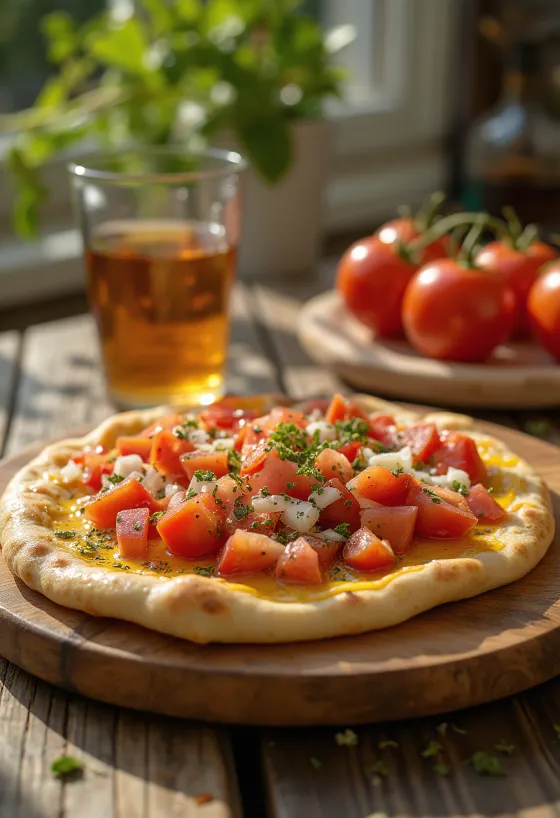 Tomato Manakish served with fresh herbs