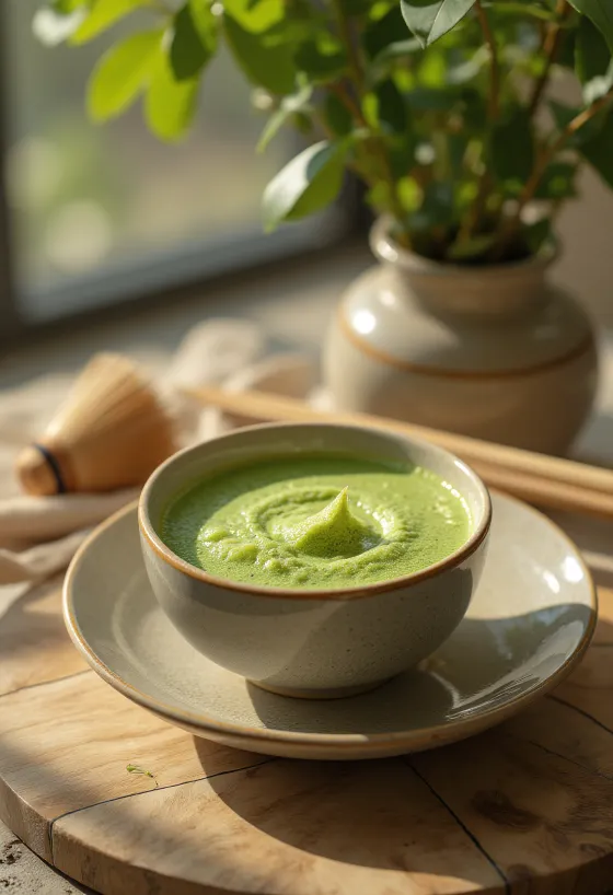 Cup of frothy matcha green tea