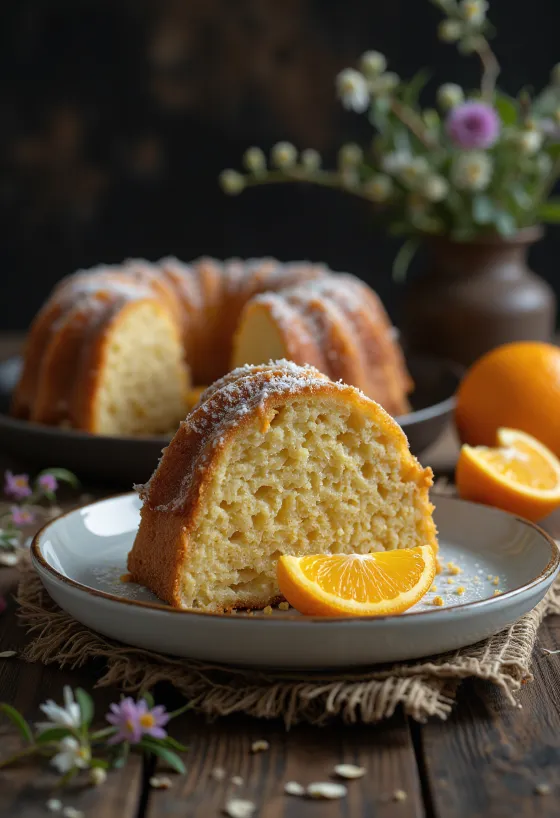 Orange Oat Bundt Cake served