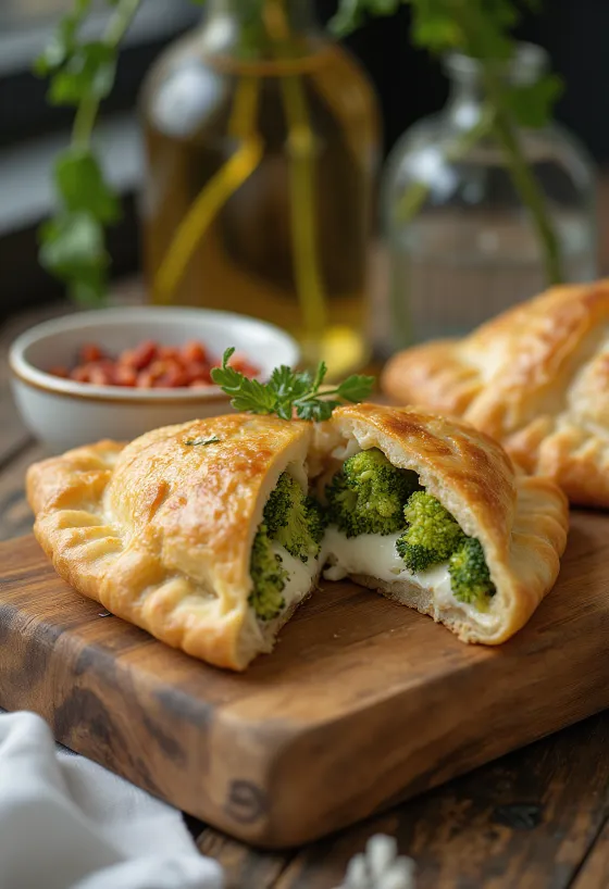 Broccoli calzone baked golden