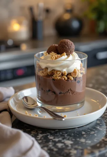 Chocolate mousse parfaits with cereal pearls