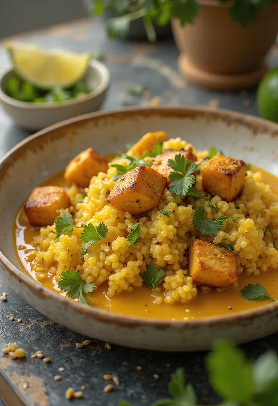 Coconut Curry Quinoa with Lime and Tofu