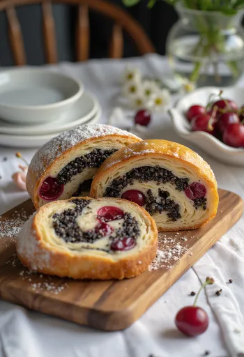 Poppy seed sour cherry stollen slices served
