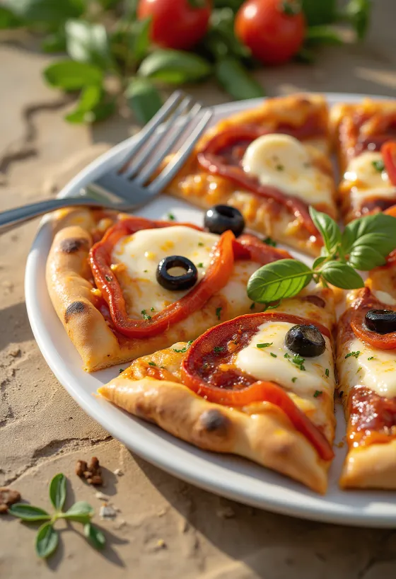 Pizza Española with chorizo, red peppers, and olives