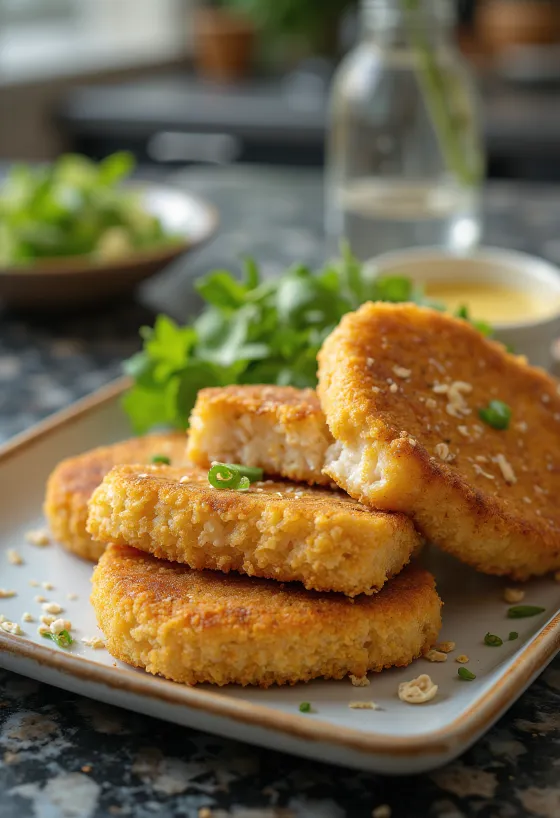 Crispy oat-crusted tofu served with fresh salad